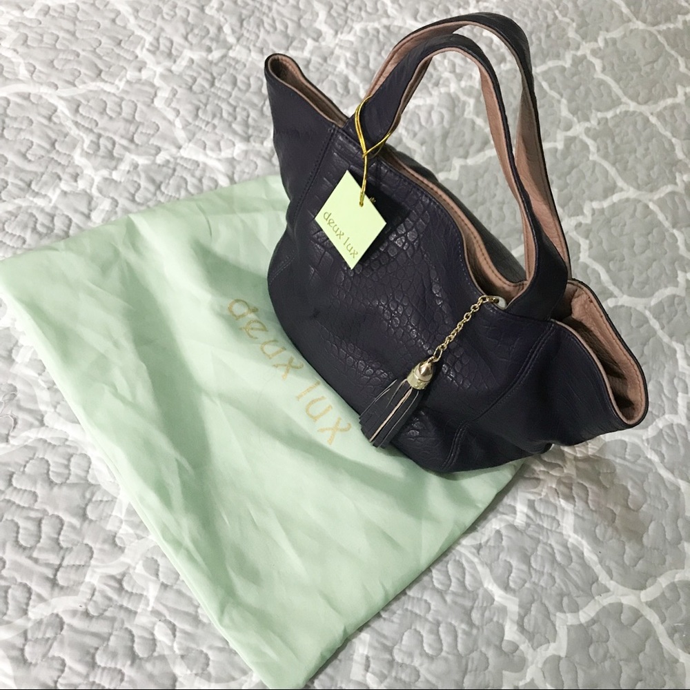 Adorable Navy & Blush Deux Lux Reversible Tote